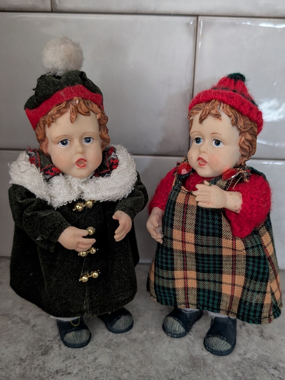 Vintage Porcelain Caroler Dolls Set Of 2